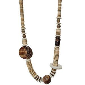 Vintage Chunky Wooden Beaded Necklace Boho Natural Nature Fashion Jewelry Women